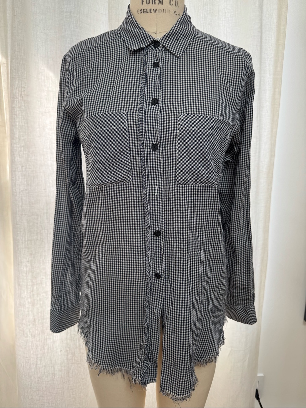 The Kooples Black and White Gingham Button-Front Shirt